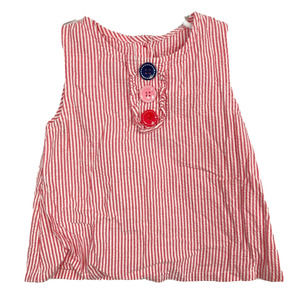 Gymboree Toddler Top Girls Sz 2T Red White Cotton Seersucker Button Ruffle‎ Tank